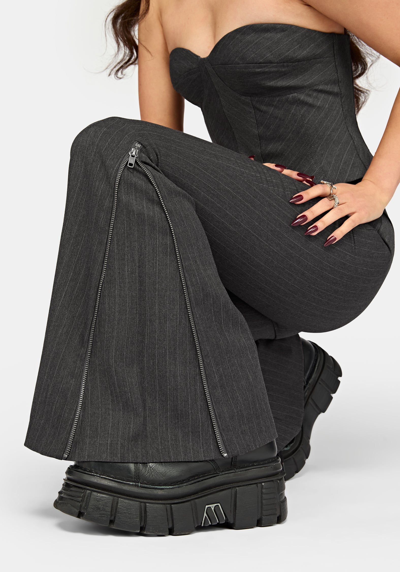Lea Pinstripe Zip Bootcut Trouser