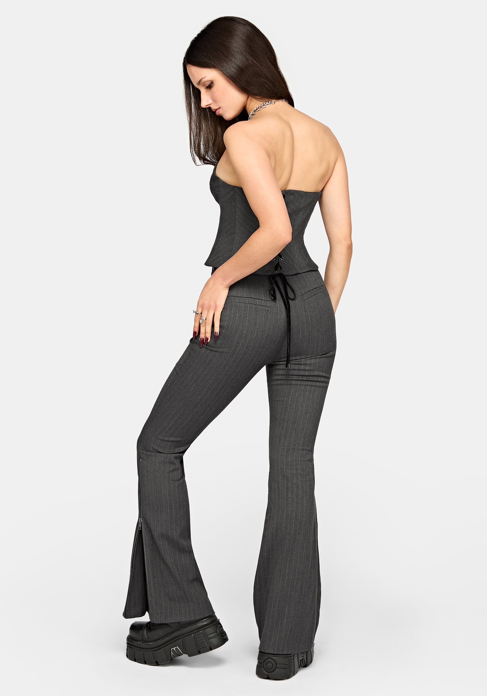 Lea Pinstripe Zip Bootcut Trouser