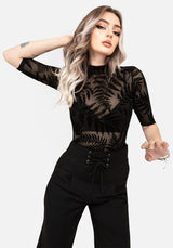 Lunafern Flocked Fern Short Sleeve Mesh Top
