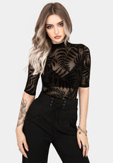 Lunafern Flocked Fern Short Sleeve Mesh Top