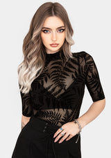 Lunafern Flocked Fern Short Sleeve Mesh Top