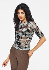 Wytchelm Flocked Mesh Short Sleeve Top - Blue