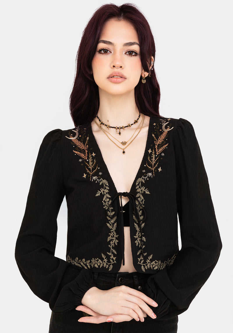 Abellona Embroidered Tie Front Blouse