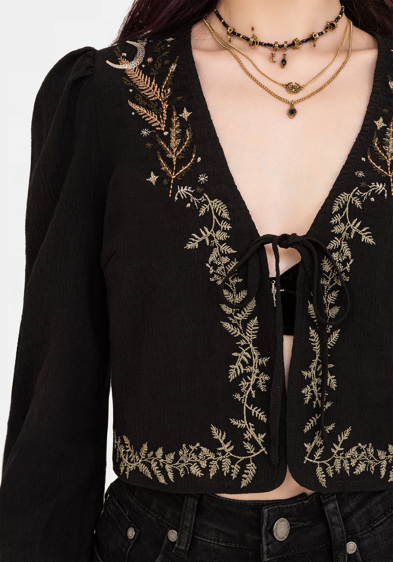 Abellona Embroidered Tie Front Blouse