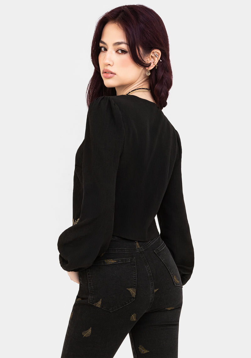 Abellona Embroidered Tie Front Blouse