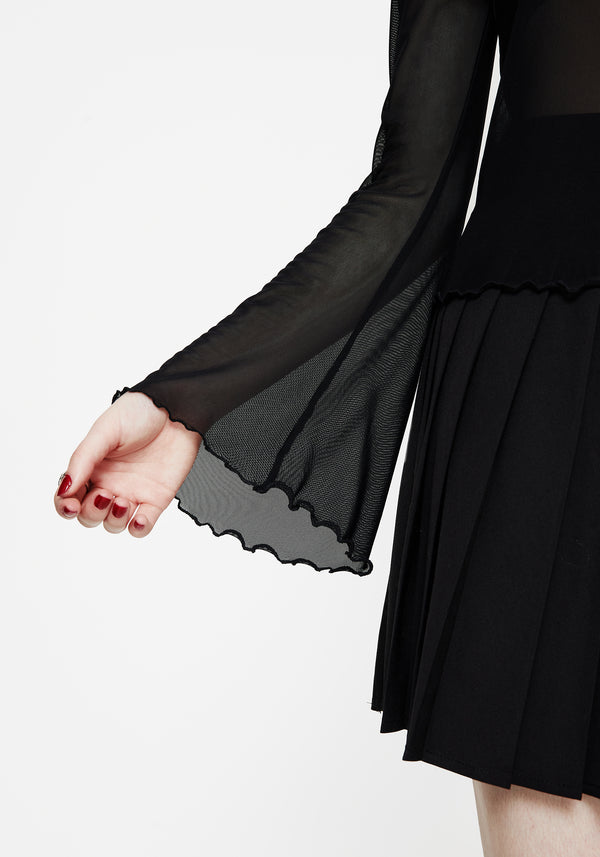 Flavia Mesh Fluted Long Sleeve Top