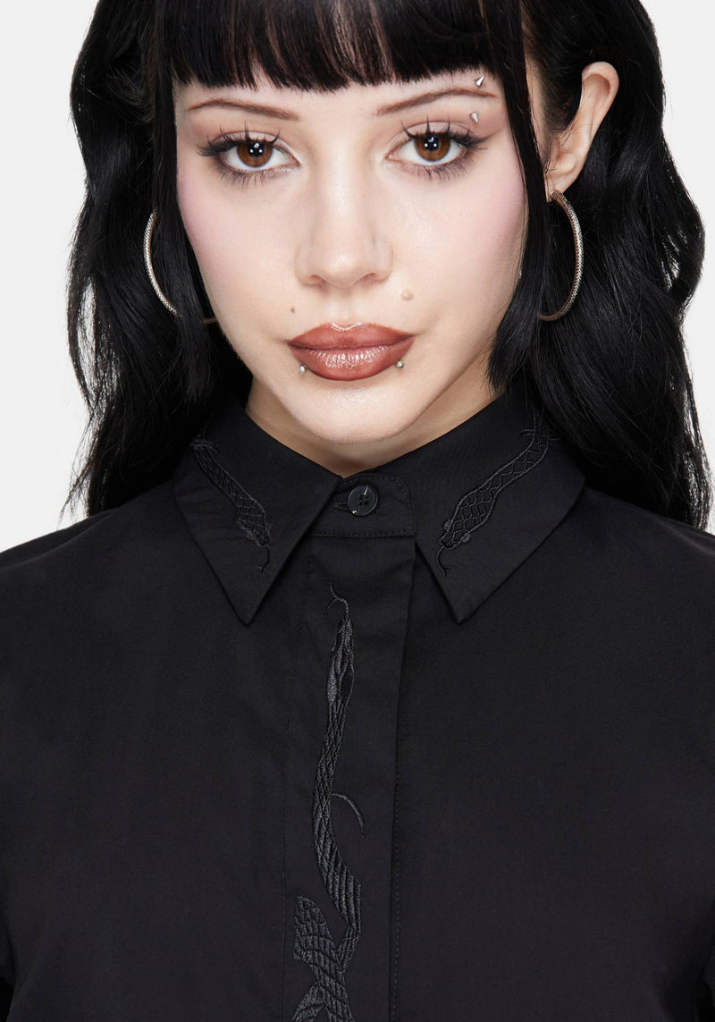 Shadowbane Long Sleeve Button Up Snake Detail Shirt