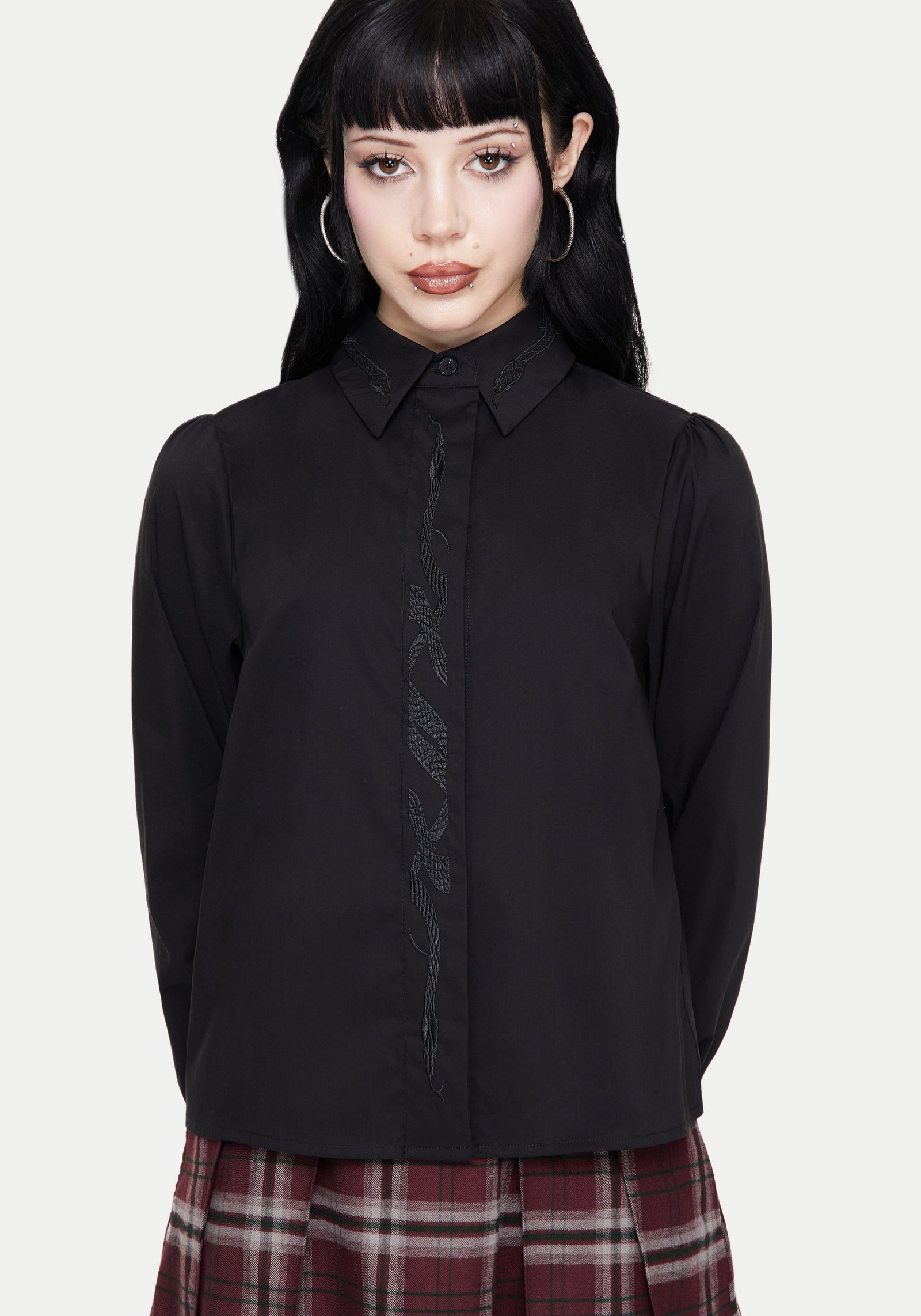 Shadowbane Long Sleeve Button Up Snake Detail Shirt
