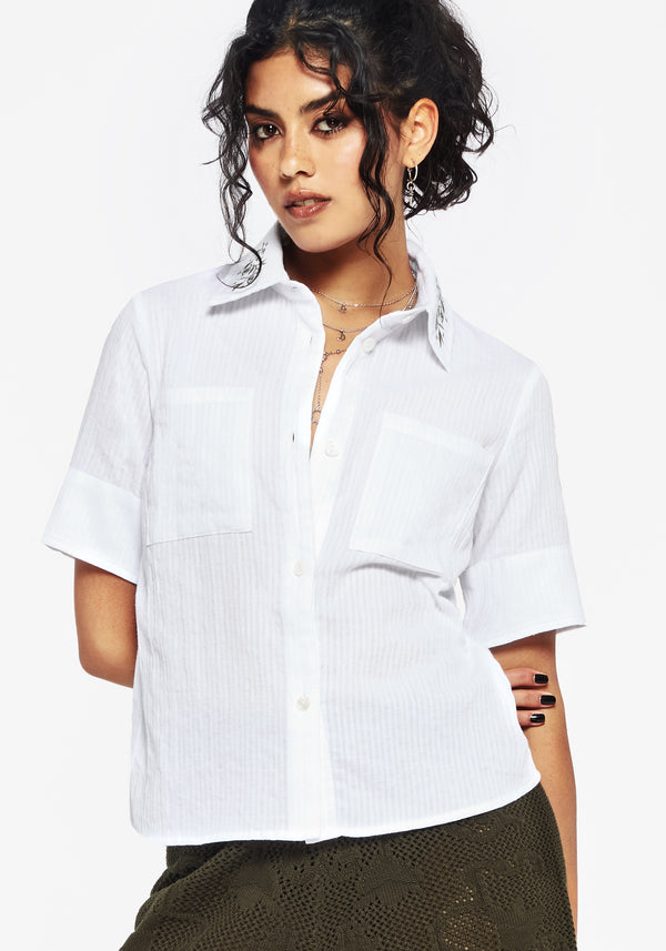 Koax Cotton Check Embroidered Button Up Shirt