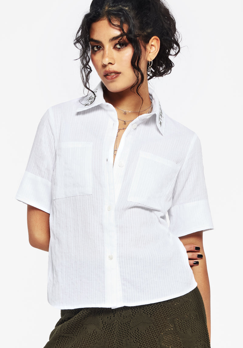 Koax Cotton Check Embroidered Button Up Shirt