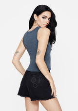 Haven Cross Embroidered Ribbed Cotton Tank Top