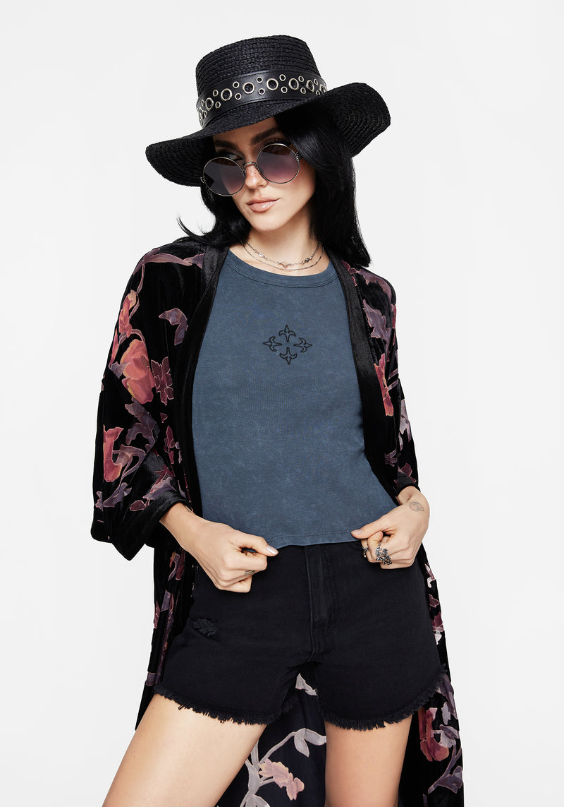 Haven Cross Embroidered Ribbed Cotton Tank Top