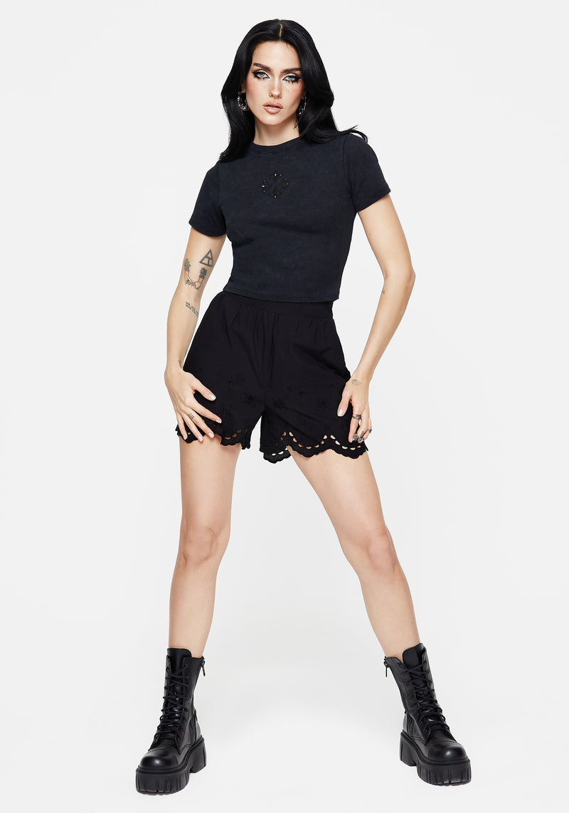 Christina Cotton Cut Out Detail Washed T-Shirt