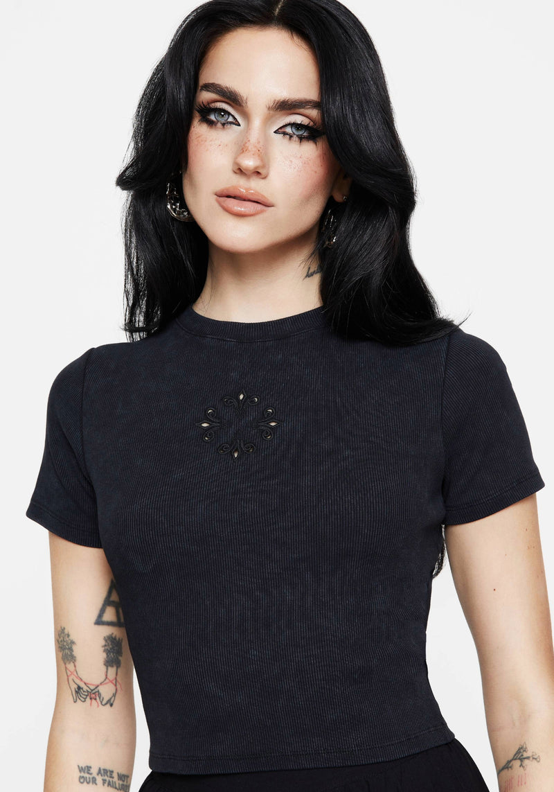 Christina Cotton Cut Out Detail Washed T-Shirt