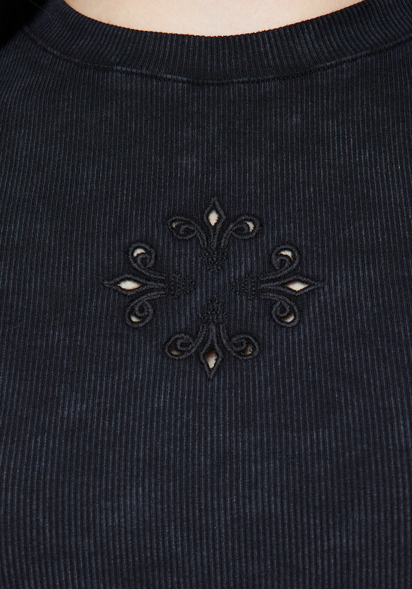 Christina Cotton Cut Out Detail Washed T-Shirt