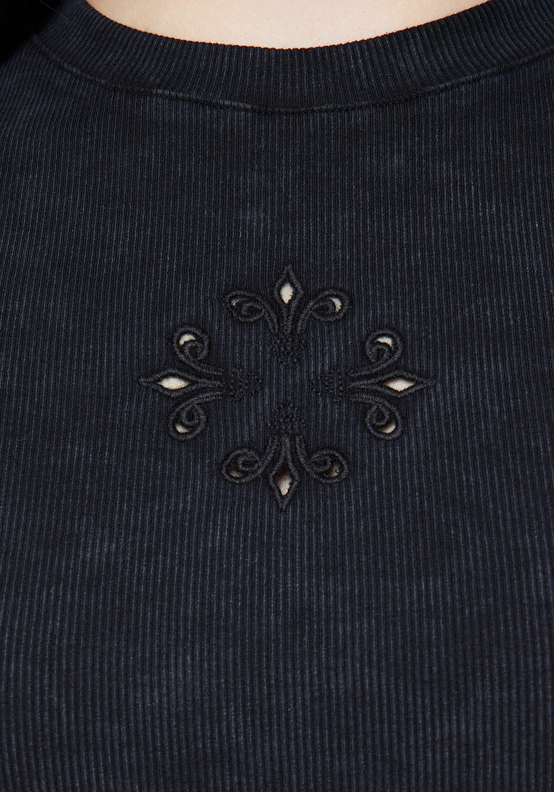 Christina Cotton Cut Out Detail Washed T-Shirt