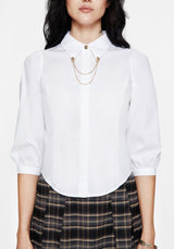 Mire Button Up Puff Sleeve Chain Collared Shirt