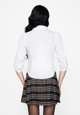 Mire Button Up Puff Sleeve Chain Collared Shirt