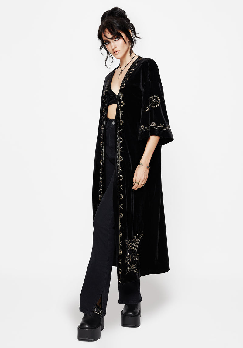 Kobra Velvet Snake Embroidered Longline Kimono