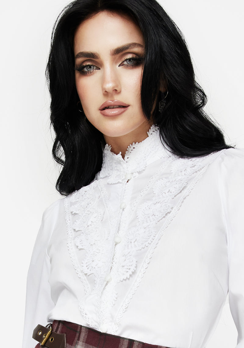 Morgaine Lace Detail Button Up Shirt - White