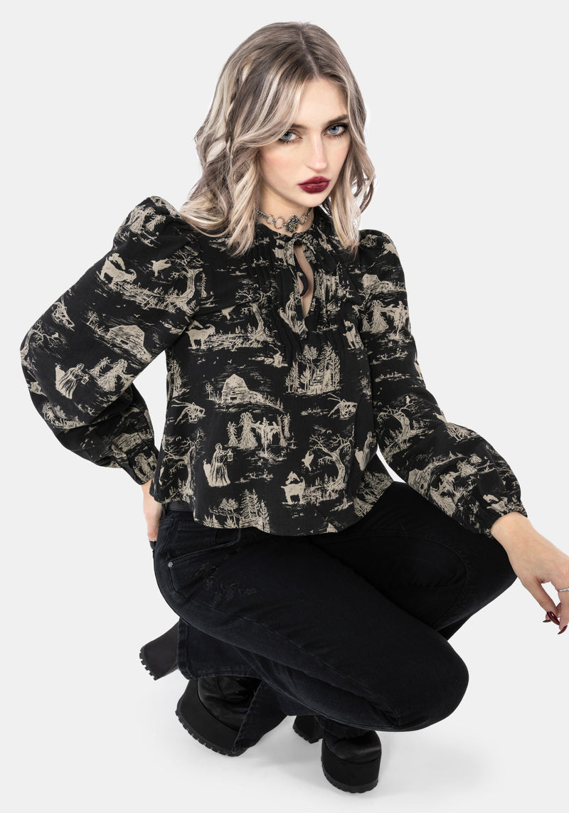 Lacelle Cotton Smock Print Blouse