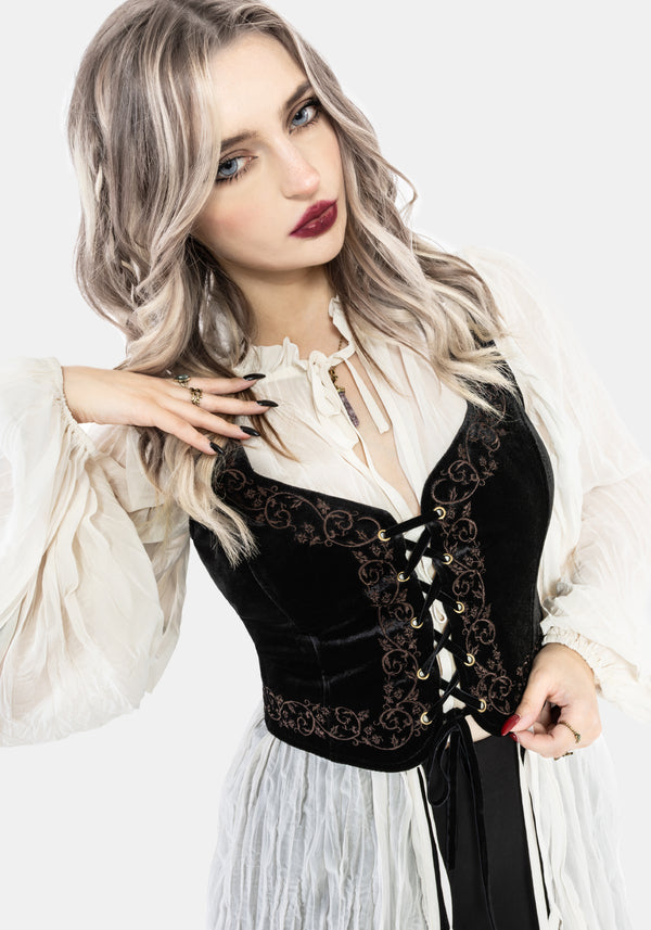 Gildra Tie Front Velour Waistcoat Corset