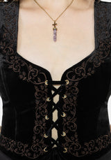 Gildra Tie Front Velour Waistcoat Corset