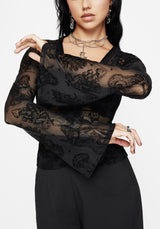 Hexborn Baba Yaga Flocked Button Down Mesh Top