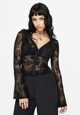 Hexborn Baba Yaga Flocked Button Down Mesh Top