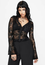 Hexborn Baba Yaga Flocked Button Down Mesh Top