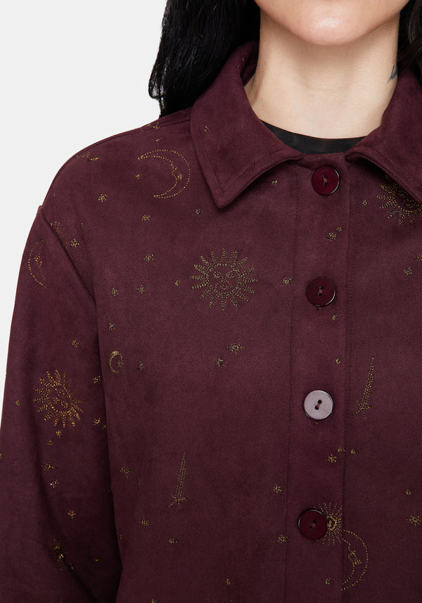 Rosia Celestial Print Suede Cropped Shacket