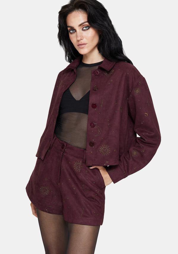 Rosia Celestial Print Suede Cropped Shacket