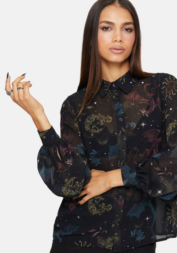 Phoenix Dragon Chiffon Blouse