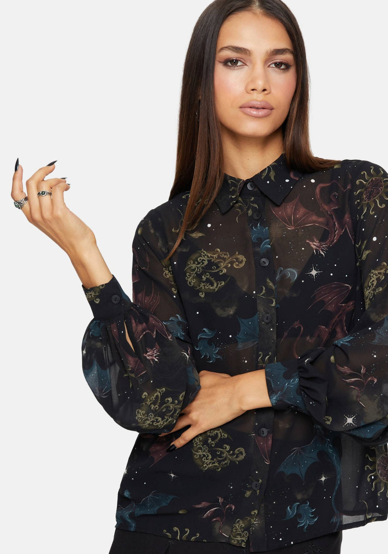 Phoenix Dragon Chiffon Blouse
