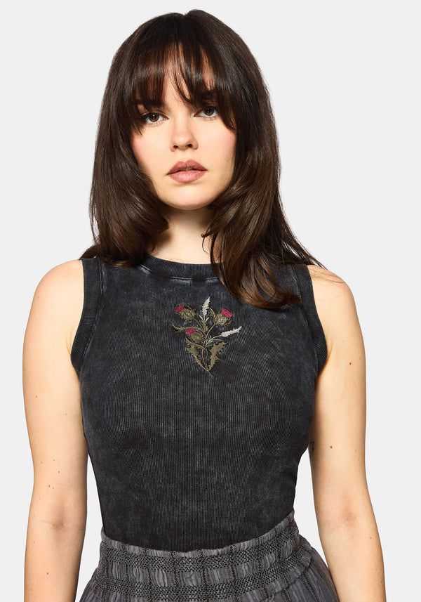 Despair Cotton Embroidered  Washed Jersey Tank Top