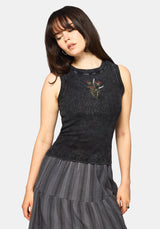 Despair Cotton Embroidered  Washed Jersey Tank Top