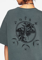 Artemisia Cotton Acid Wash Moth Graphic Tee Dress