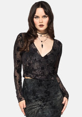 Monroe Flocked Long Sleeved Mesh Wrap Over Top