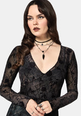 Monroe Flocked Long Sleeved Mesh Wrap Over Top