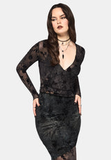 Monroe Flocked Long Sleeved Mesh Wrap Over Top