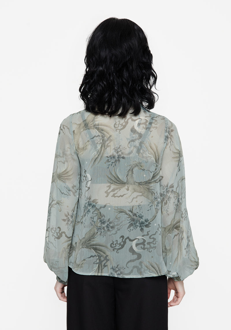 Sapphira Dragon Print Button Up Shirt