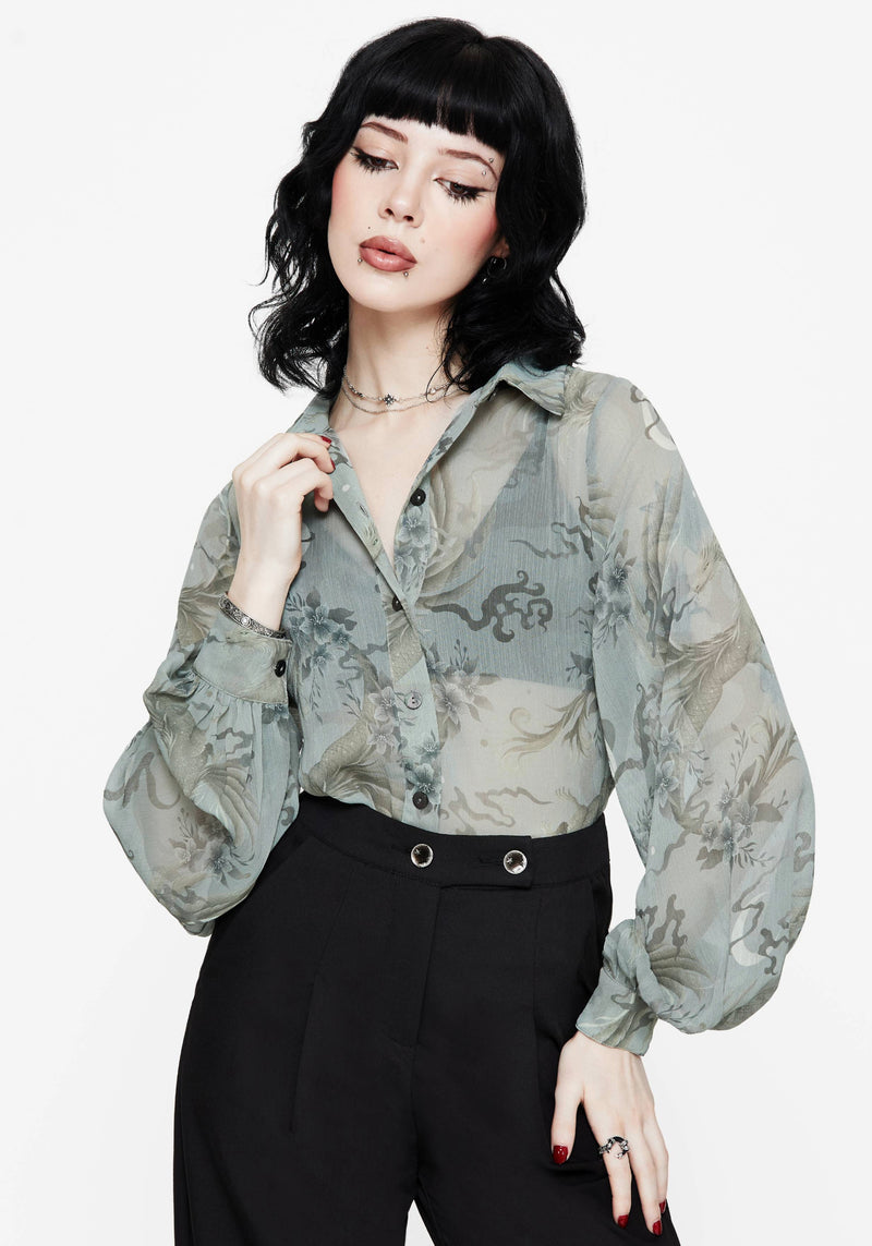 Sapphira Dragon Print Button Up Shirt