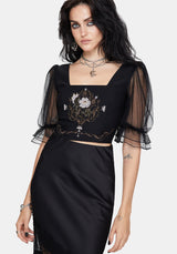 Silva Climbing Roses Embroidered Puff Sleeve Top
