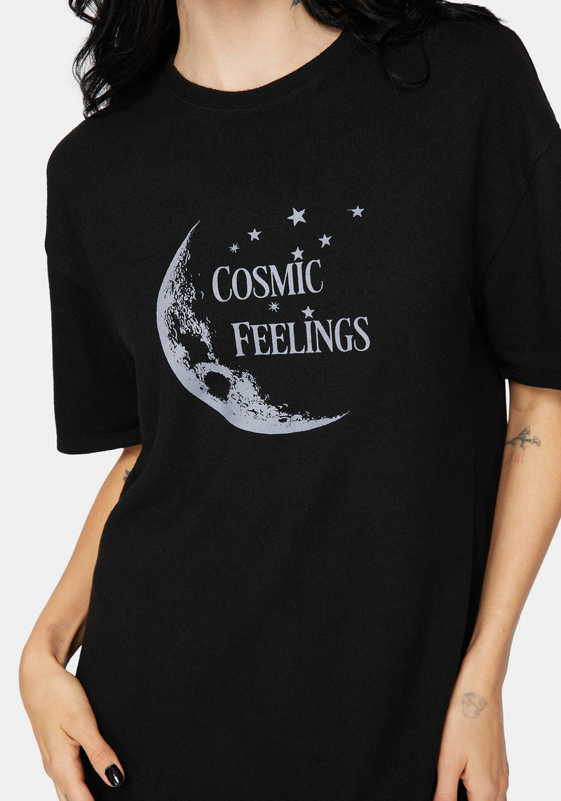 Cosmic Moon Graphic Print Mini Pyjama Tee Dress