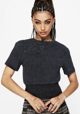 Lamia Spider Embroidered Smock Waist Cotton T-Shirt