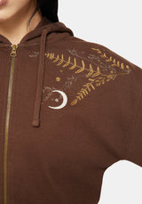 Abellona Waffle Embroidered Cropped Zip Up Hoodie