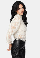 Lyra Lace Ruched High Neck Blouse