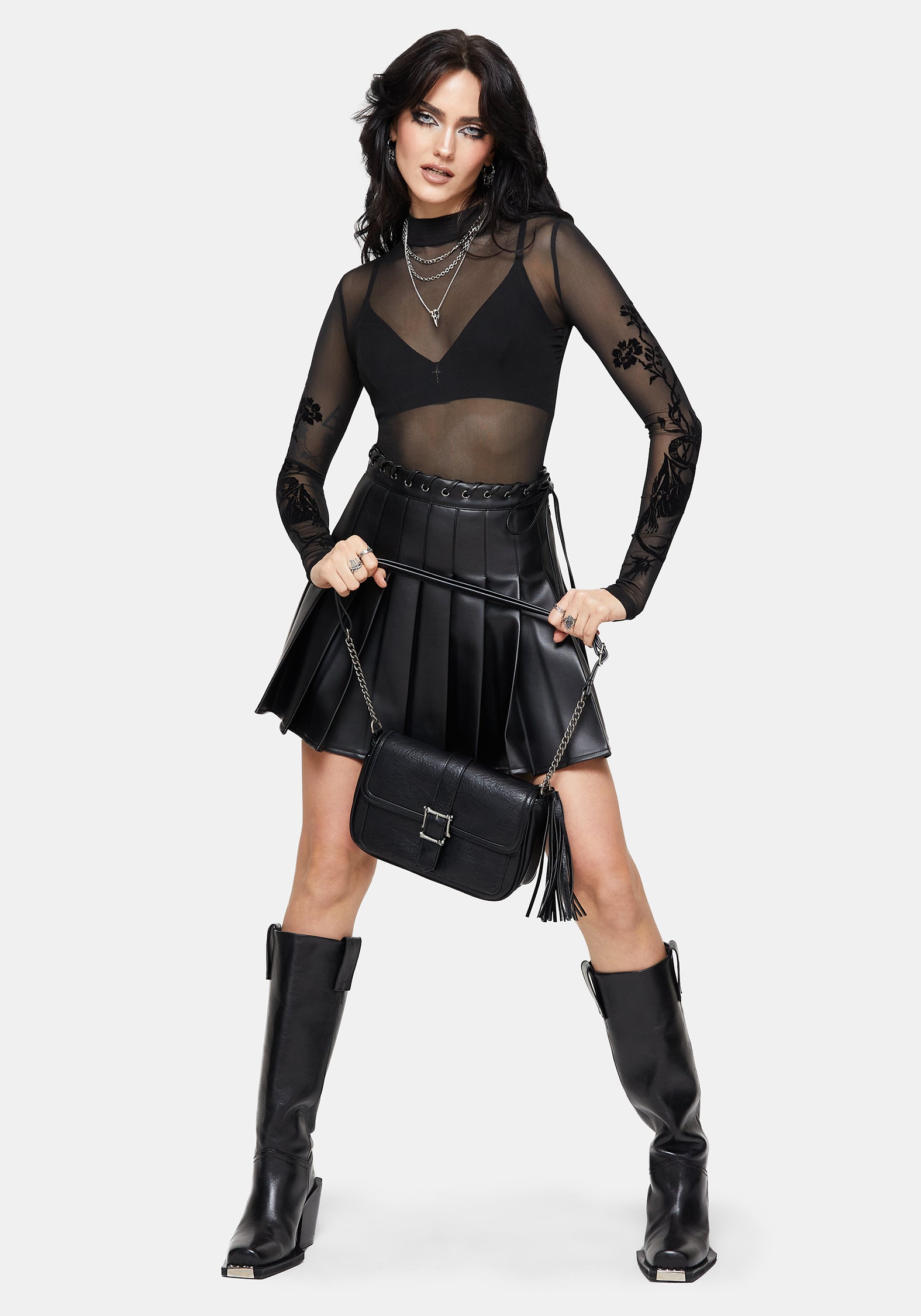 Tessa Flocked Mesh Long Sleeved Bodysuit