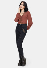 Abellona Embroidered Rust Tie Front Blouse