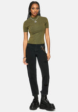 Bryony Striped Crop Top - Olive Green